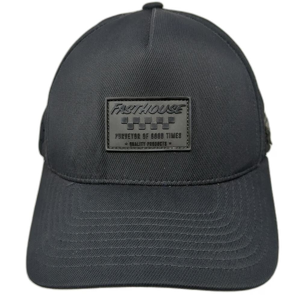 Fasthouse Trucker Hat Black One Size Perforated Mesh Snapback Silicone Patch